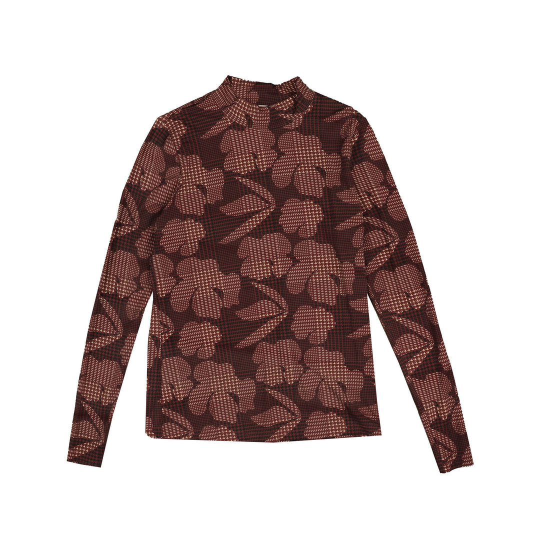 HEV Raspberry Mesh Houndstooth Print Top