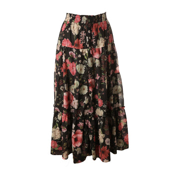  Black Floral Tiered Skirt