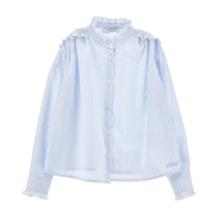 Philosophy White/Blue Ruffle Trim Blouse