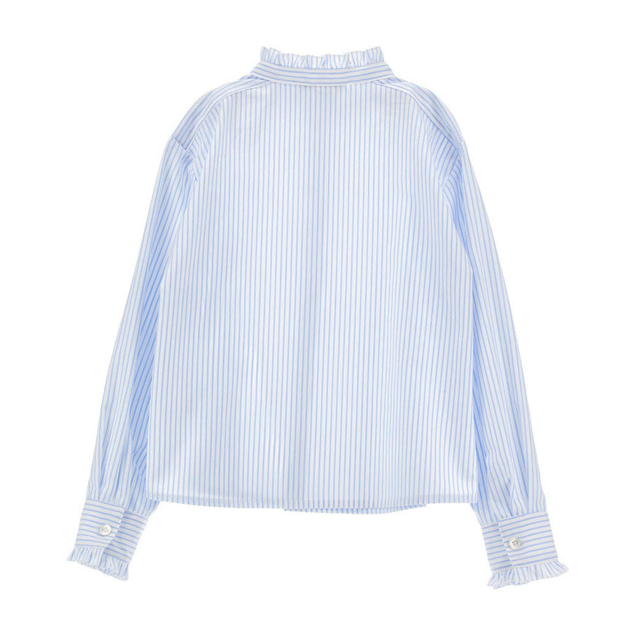 Philosophy White/Blue Ruffle Trim Blouse