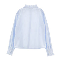 Philosophy White/Blue Ruffle Trim Blouse