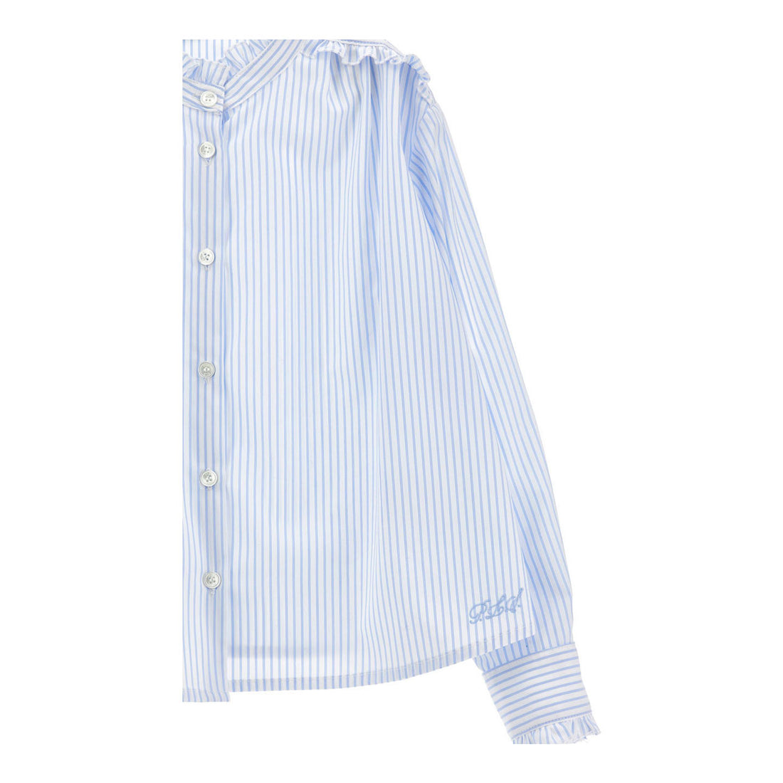 Philosophy White/Blue Ruffle Trim Blouse