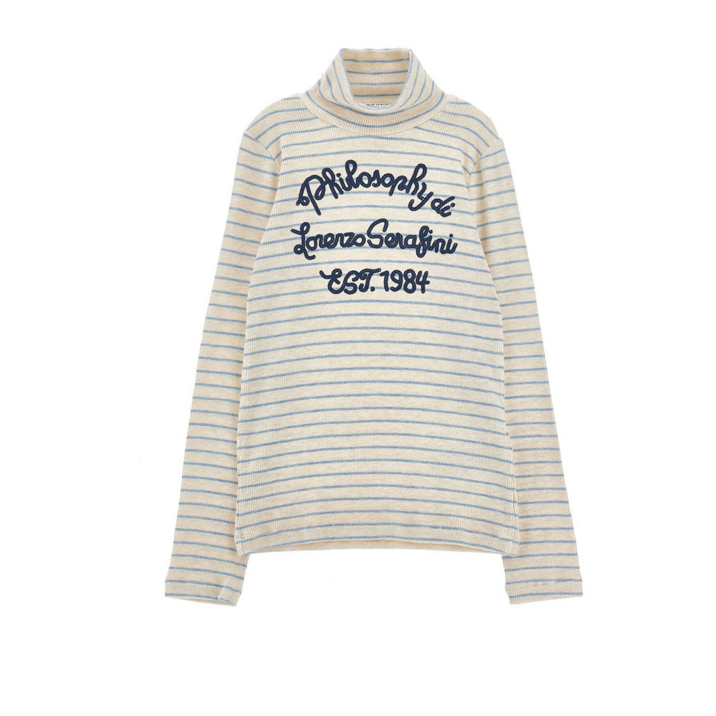 Philosophy Blue/White Stripe Logo Turtleneck