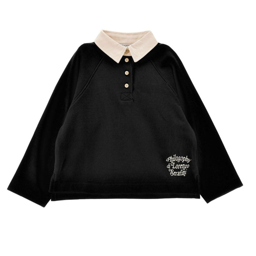 Philosophy Black Long Sleeve Polo Sweatshirt