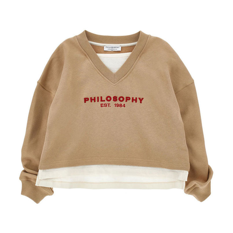 Philosophy Beige V-Neck Logo Sweatshirt