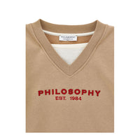 Philosophy Beige V-Neck Logo Sweatshirt