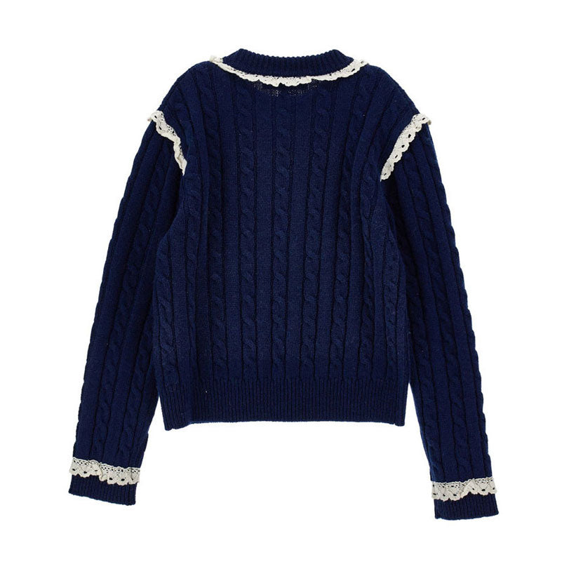 Philosophy Navy Lace Trim Cable Sweater