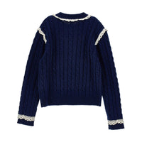 Philosophy Navy Lace Trim Cable Sweater