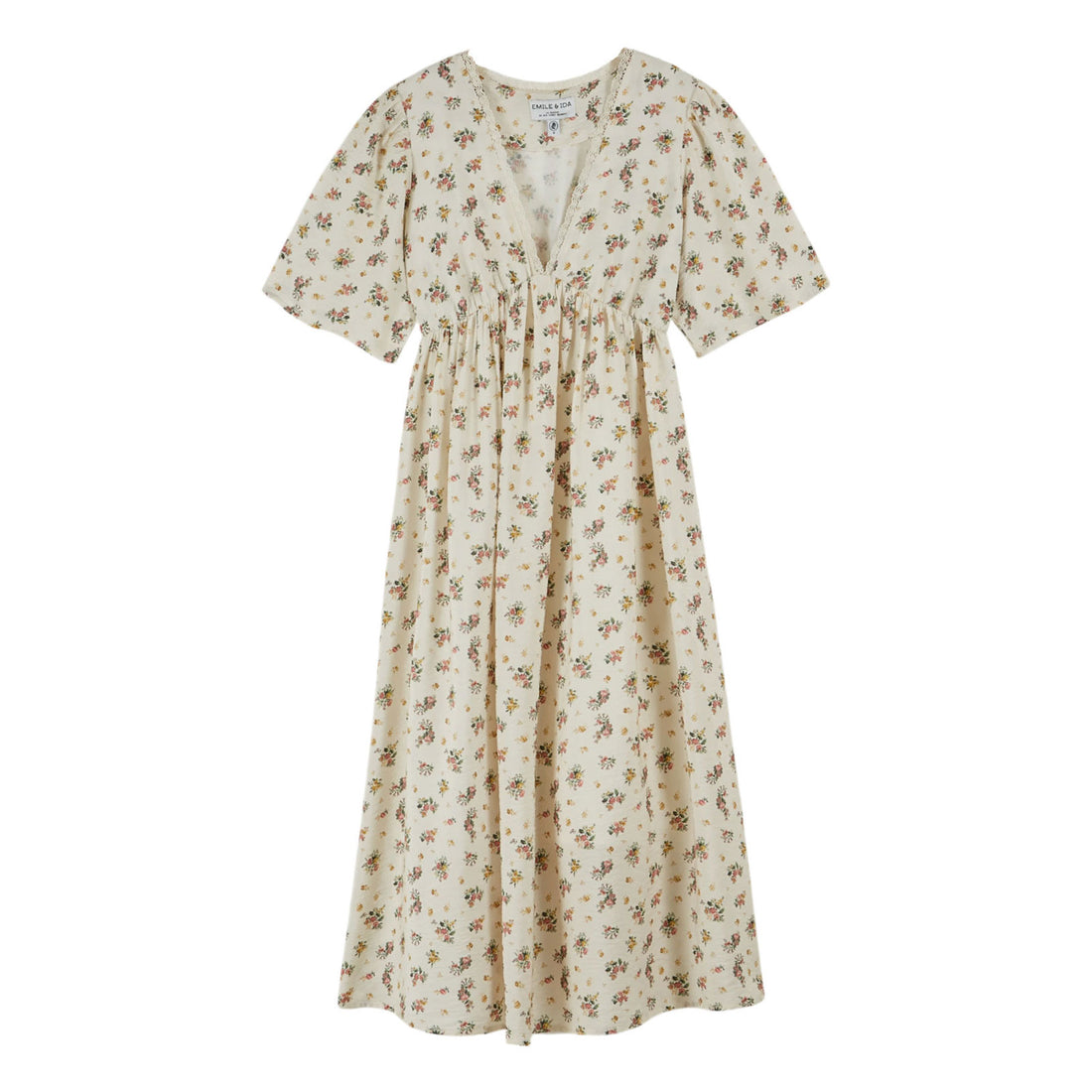 Emile et Ida Cream Long V-Neck Lace Women Dress