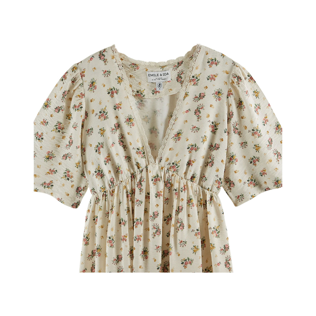 Emile et Ida Cream Long V-Neck Lace Women Dress