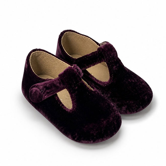 Papanatas  Burgundy Velvet Baby T-Straps