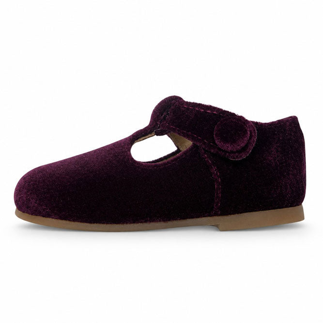 Papanatas  Burgundy Velvet Baby T-Straps