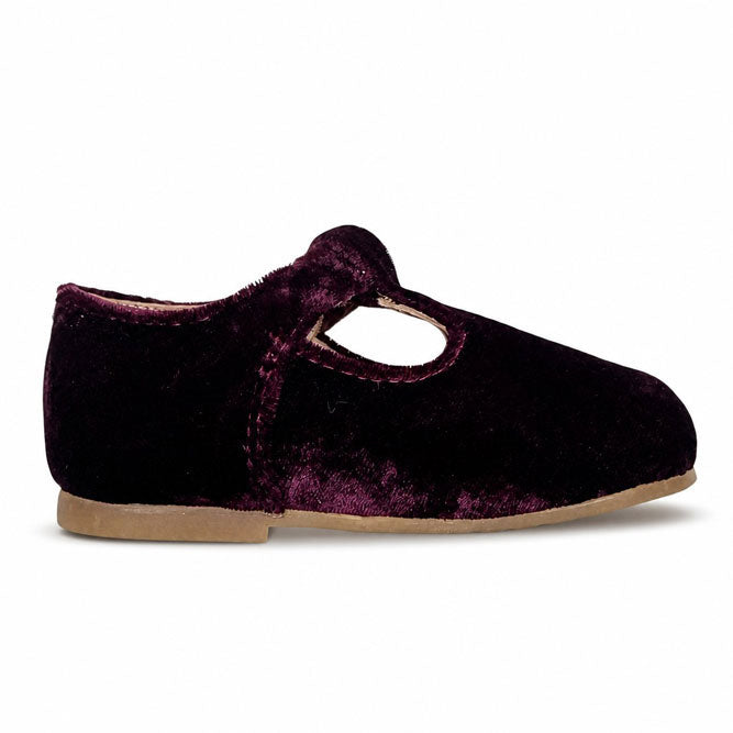 Papanatas  Burgundy Velvet Baby T-Straps