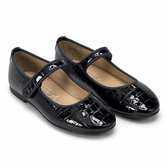 Papanatas Black Patent Croc Mary Janes