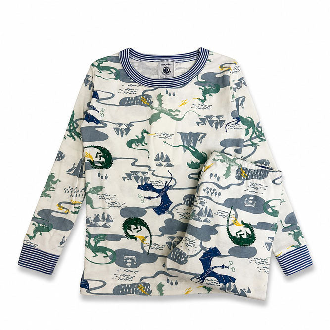 Petit Bateau White Multi Dinosaur Printed Pajamas