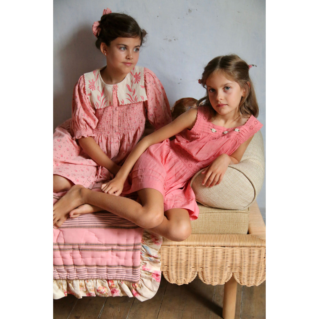 Bonjour Rosa Bloom Print Denim Tunique With Collar & Hairclip