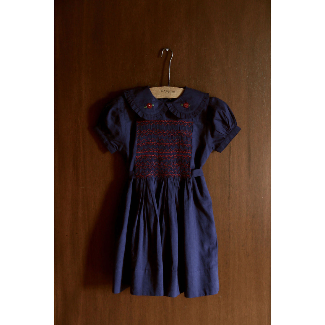 Bonjour Dark Navy Check Voile Handsmock Dress