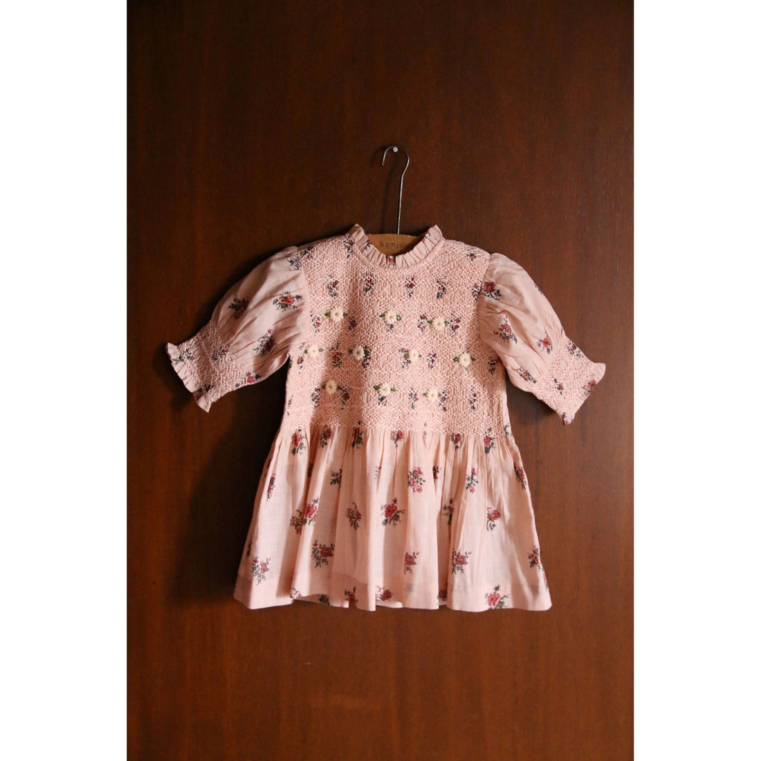 Bonjour Pink Garden Flowers Print Handsmocks Blouse