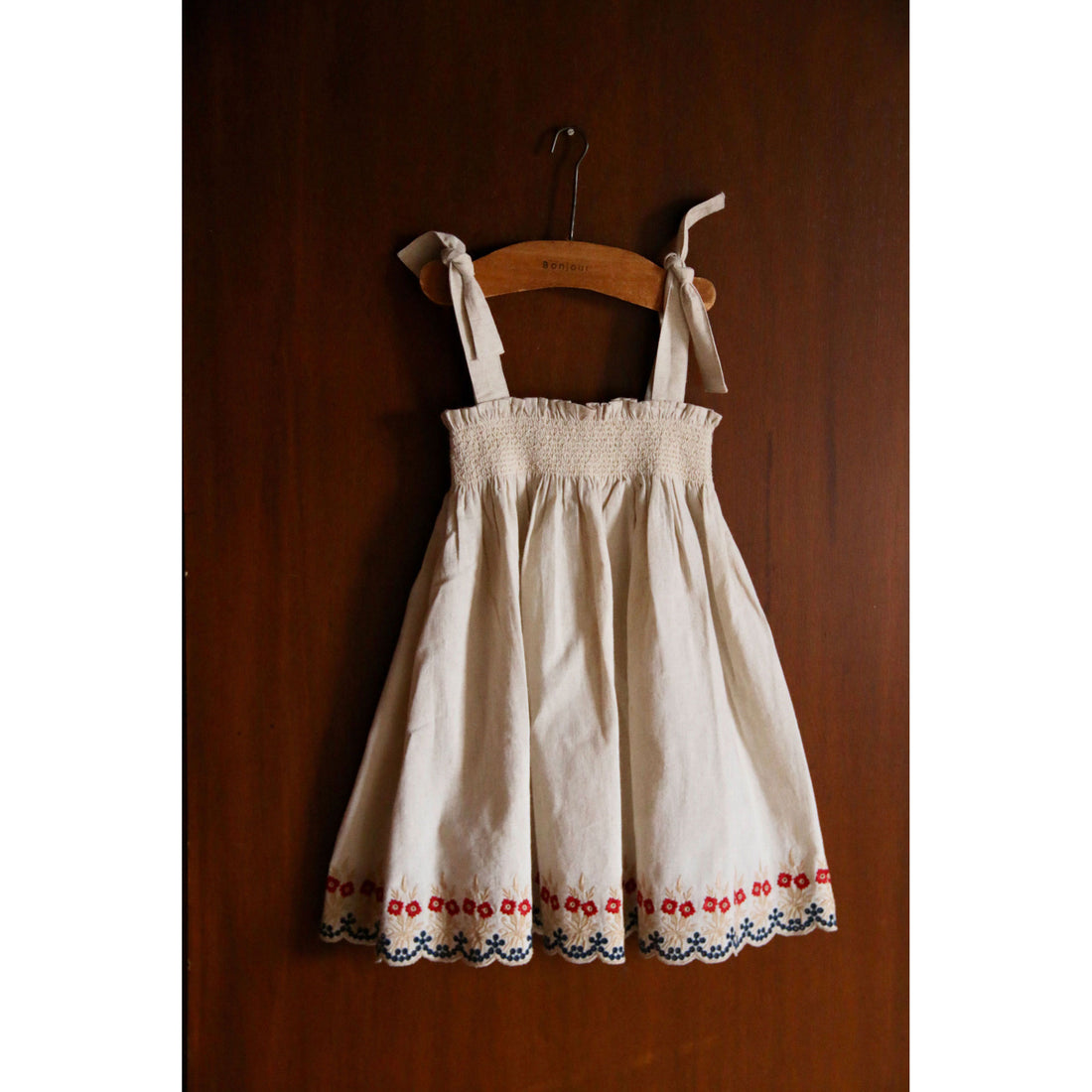 Bonjour Natural Cotton Flex Embroidered Skirt Dress