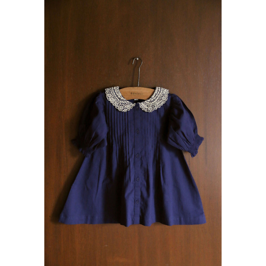 Bonjour Navy Blue Check Voile Long Blouse