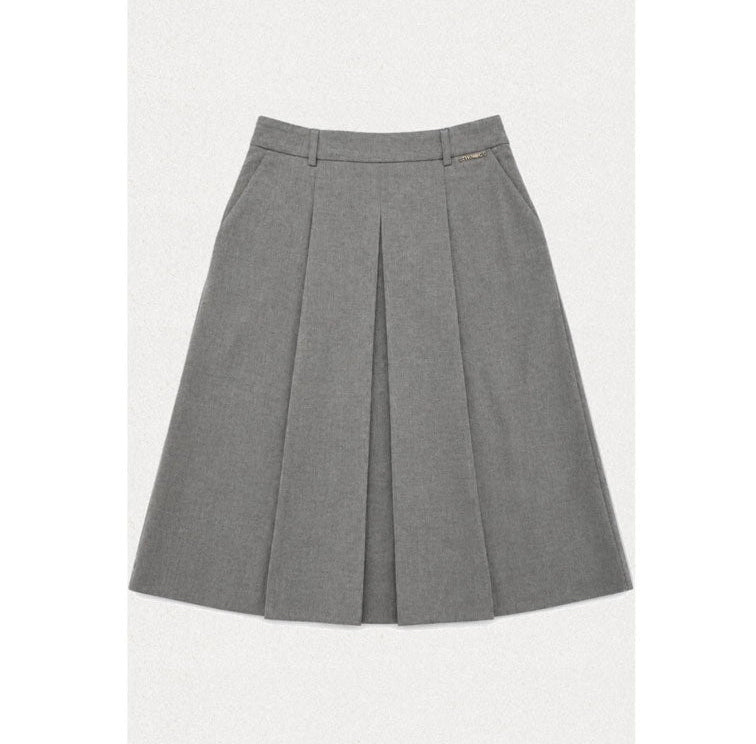 Twinset Medium Grey Melange Pleated Long Skirt