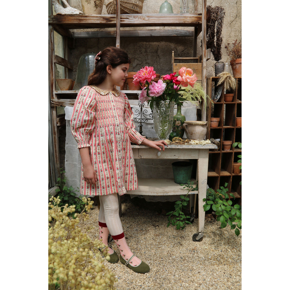 Bonjour Tapestry Pink Stripe Print Tunique + Hair Clip