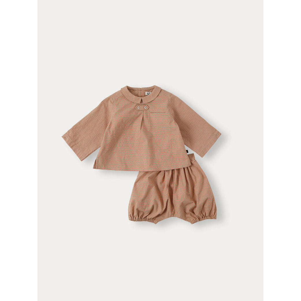 Bene Bene Orange Brown Baby Cannelle Check Shirt Set