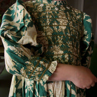 Bonjour Autumnal Green Flower Handsmock Dress