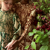 Bonjour Autumnal Green Flower Handsmock Dress