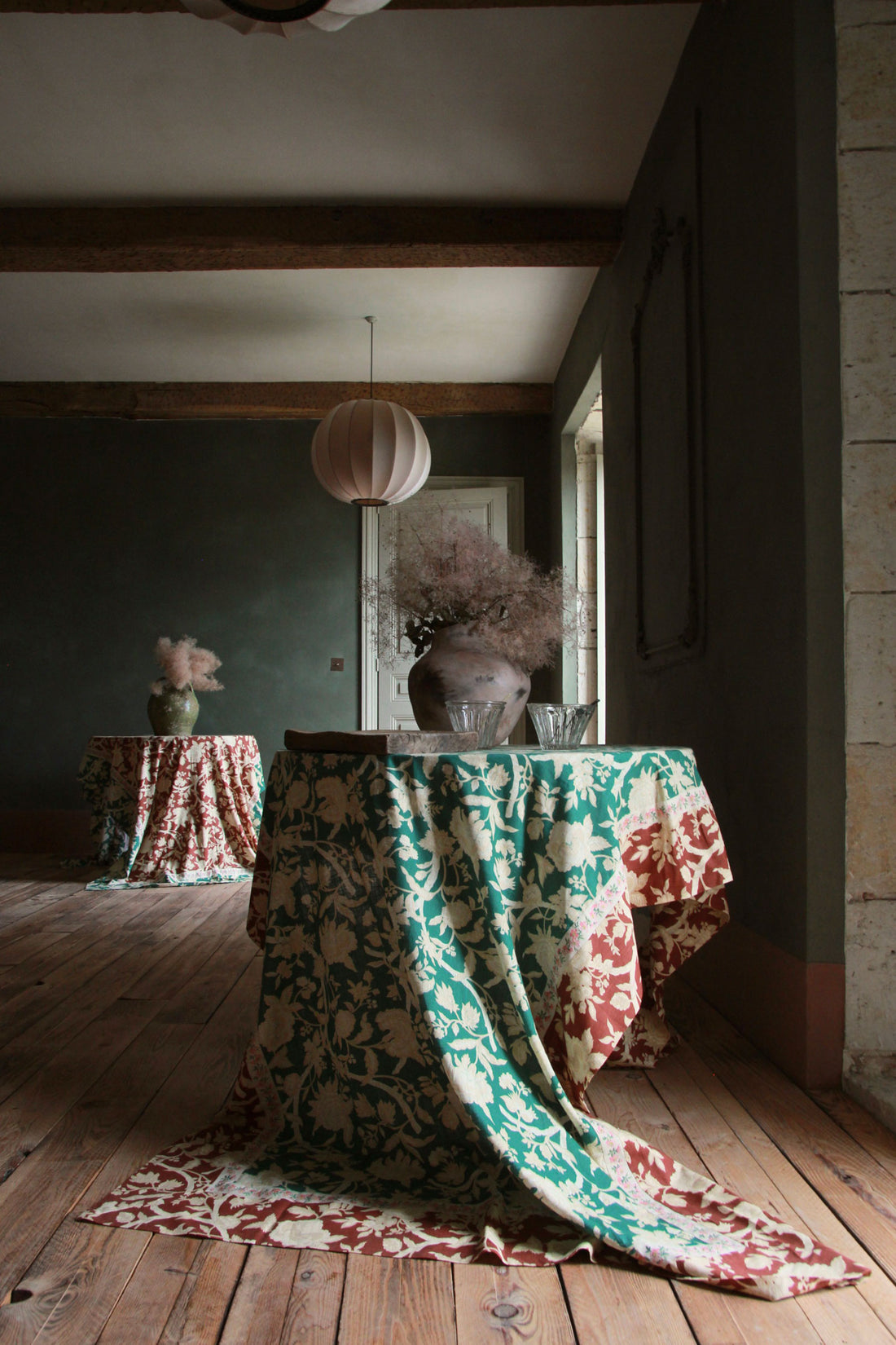Bonjour Autumnal Green Flower Tablecloth