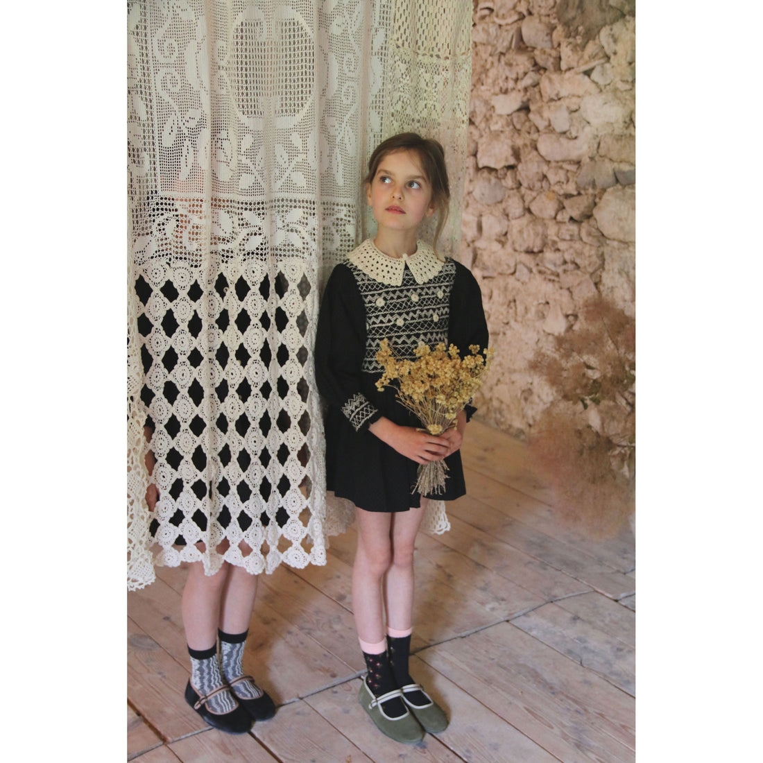 Bonjour Black Dot Print Handsmock Blouse