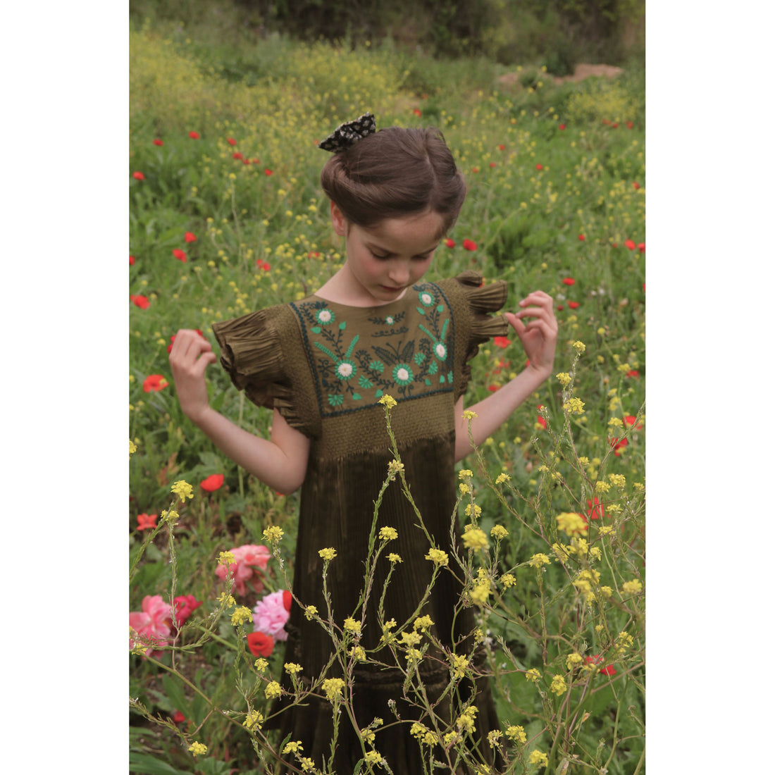 Bonjour Kaki Taffetas Pleated Dress