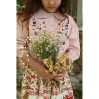 Bonjour Pink Dot Print Embroidered Shirt