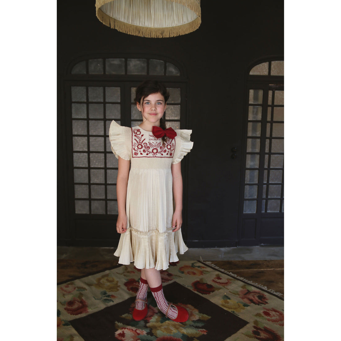 Bonjour Ivory Taffetas Pleated Dress