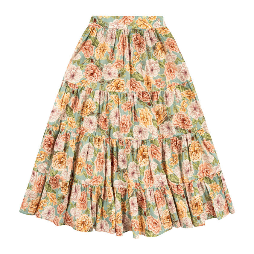 Atelier Parsmei English Rose Teal Panelled Lace Ankle Skirt