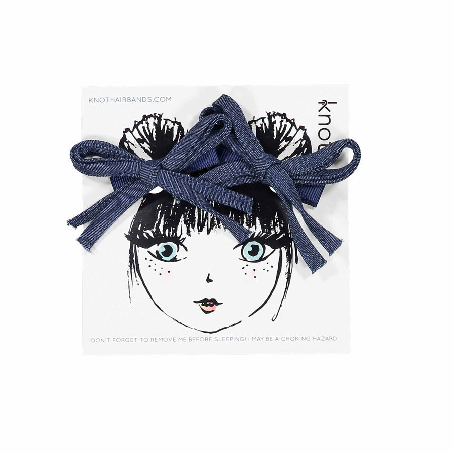 Knot Hairbands Indigo Denim Bow Set