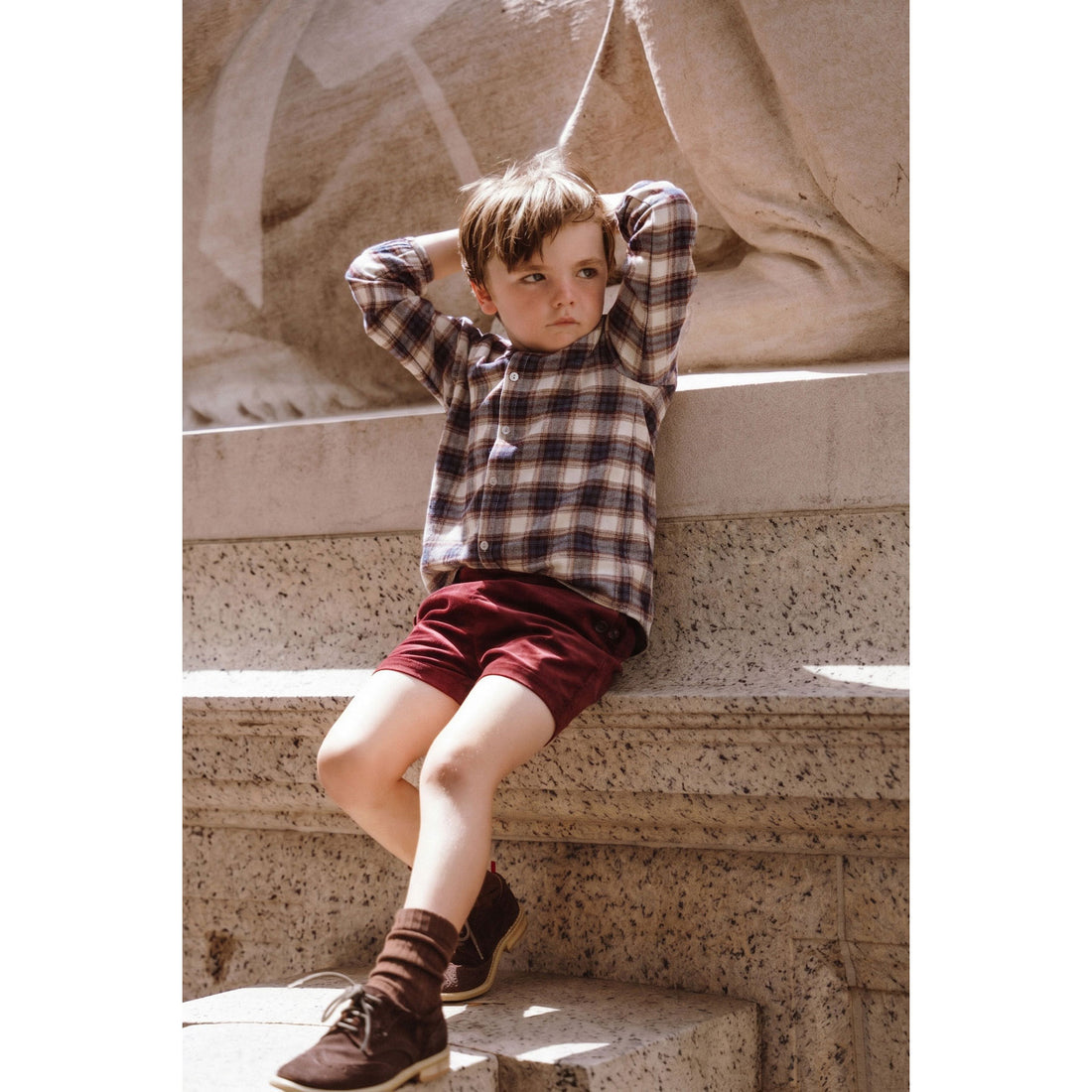 Coco Blanc Burgundy Blue Plaid Shirt