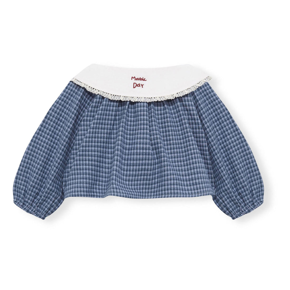 Birinit Indigo Gingham Embroidered Baby Blouse