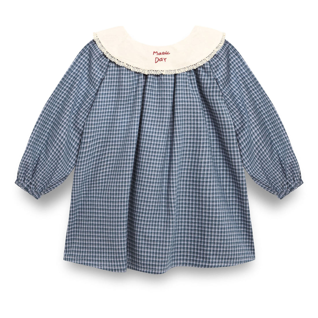 Birinit Indigo Gingham Embroidered Dress