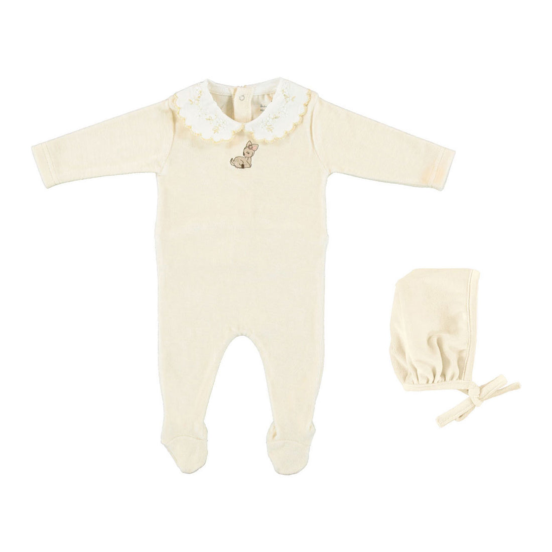 Bebe Organic Bamby Velour Natural Ines Collar Overall Set