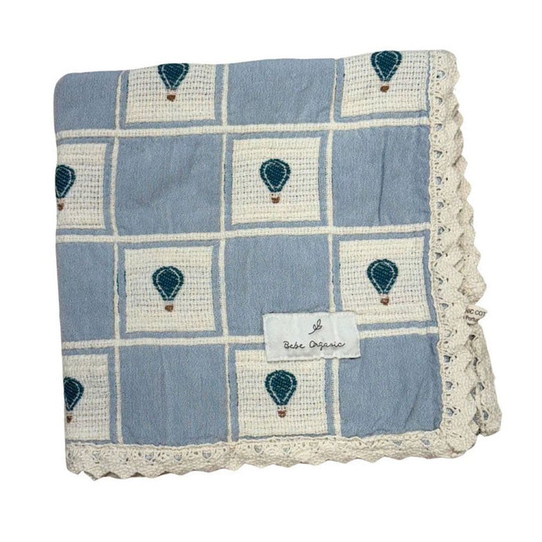 Bebe Organic Blue Balloon Patchwork Knit Blanket