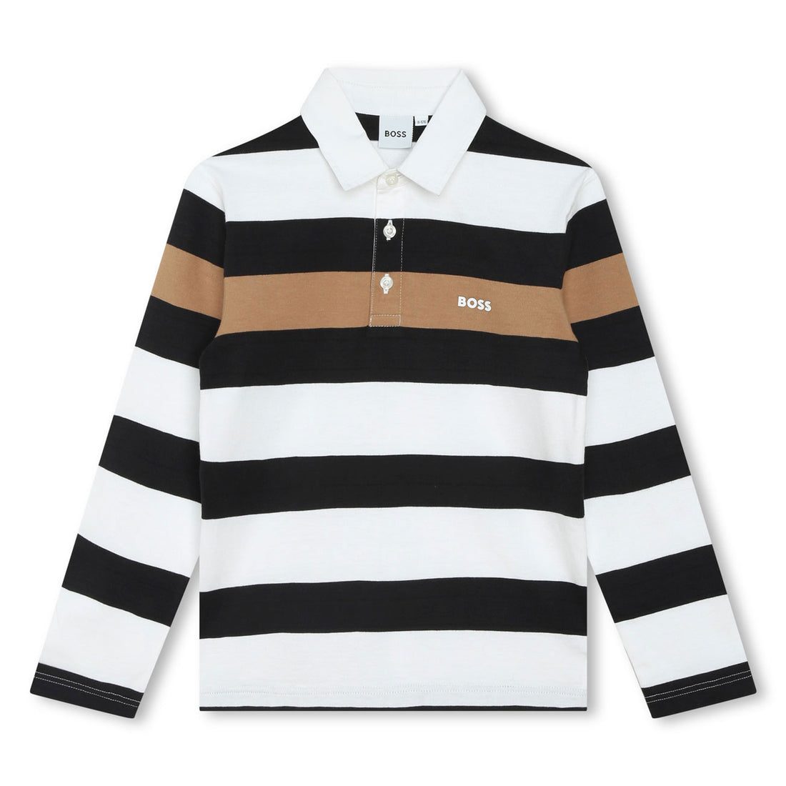 Hugo Boss Black Chocolate Brown Striped Ls Polo