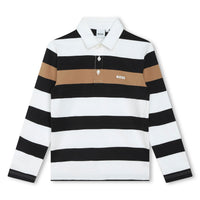 Hugo Boss Black Chocolate Brown Striped Ls Polo