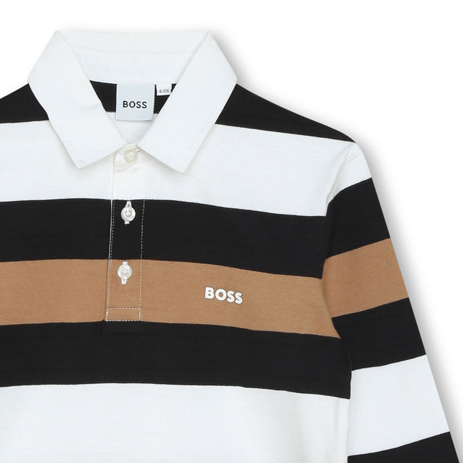Hugo Boss Black Chocolate Brown Striped Ls Polo