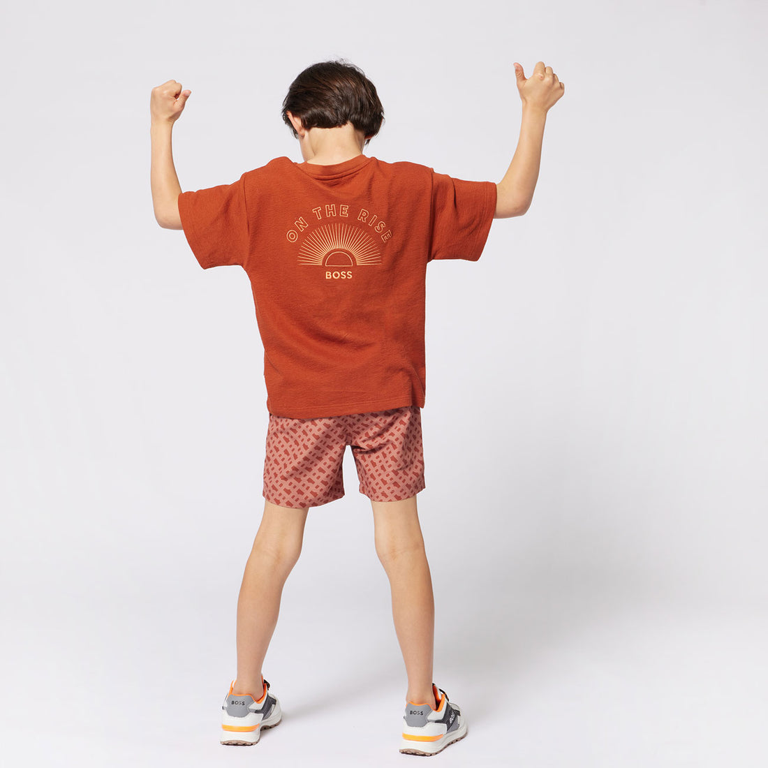 Hugo Boss Brown Mini Me B Print Swim Shorts