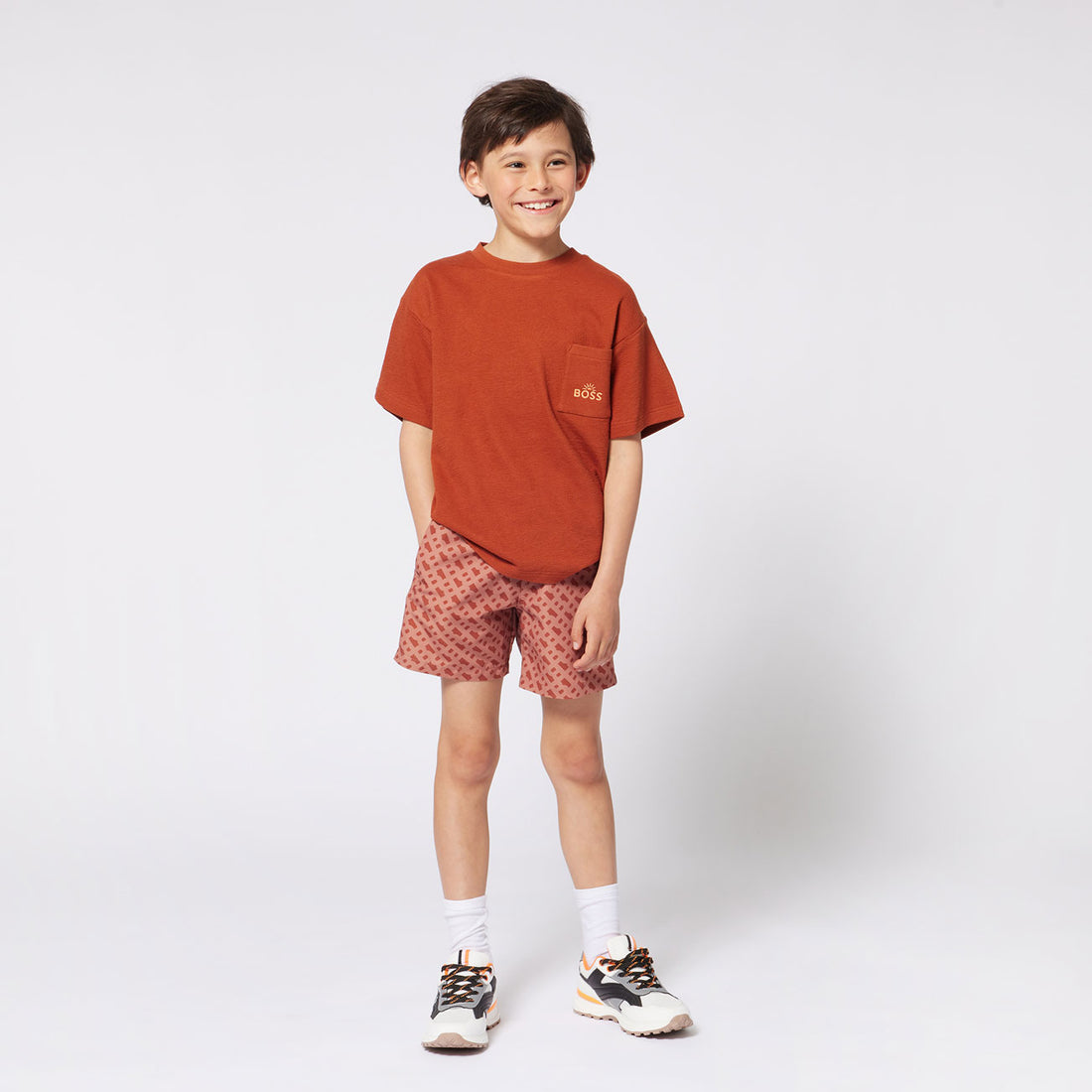 Hugo Boss Brown Mini Me B Print Swim Shorts
