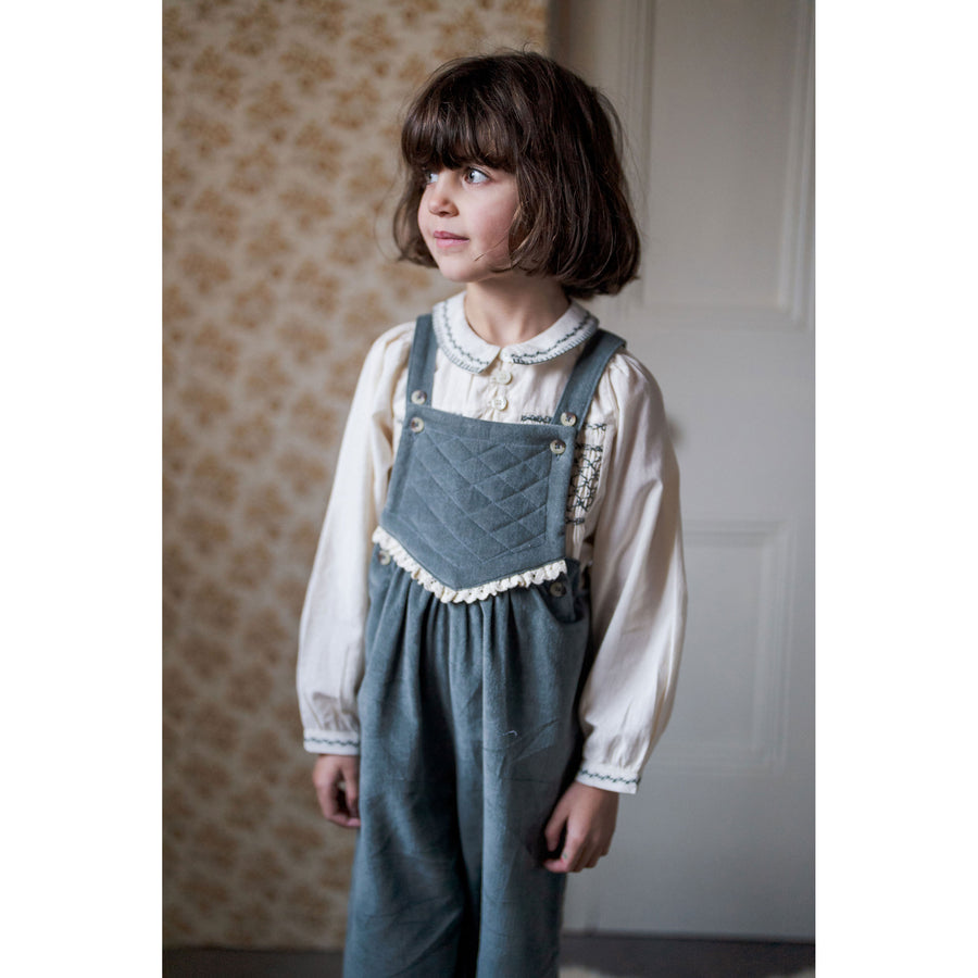 Little Cotton Clothes Blue Velvet Veronica Dungarees