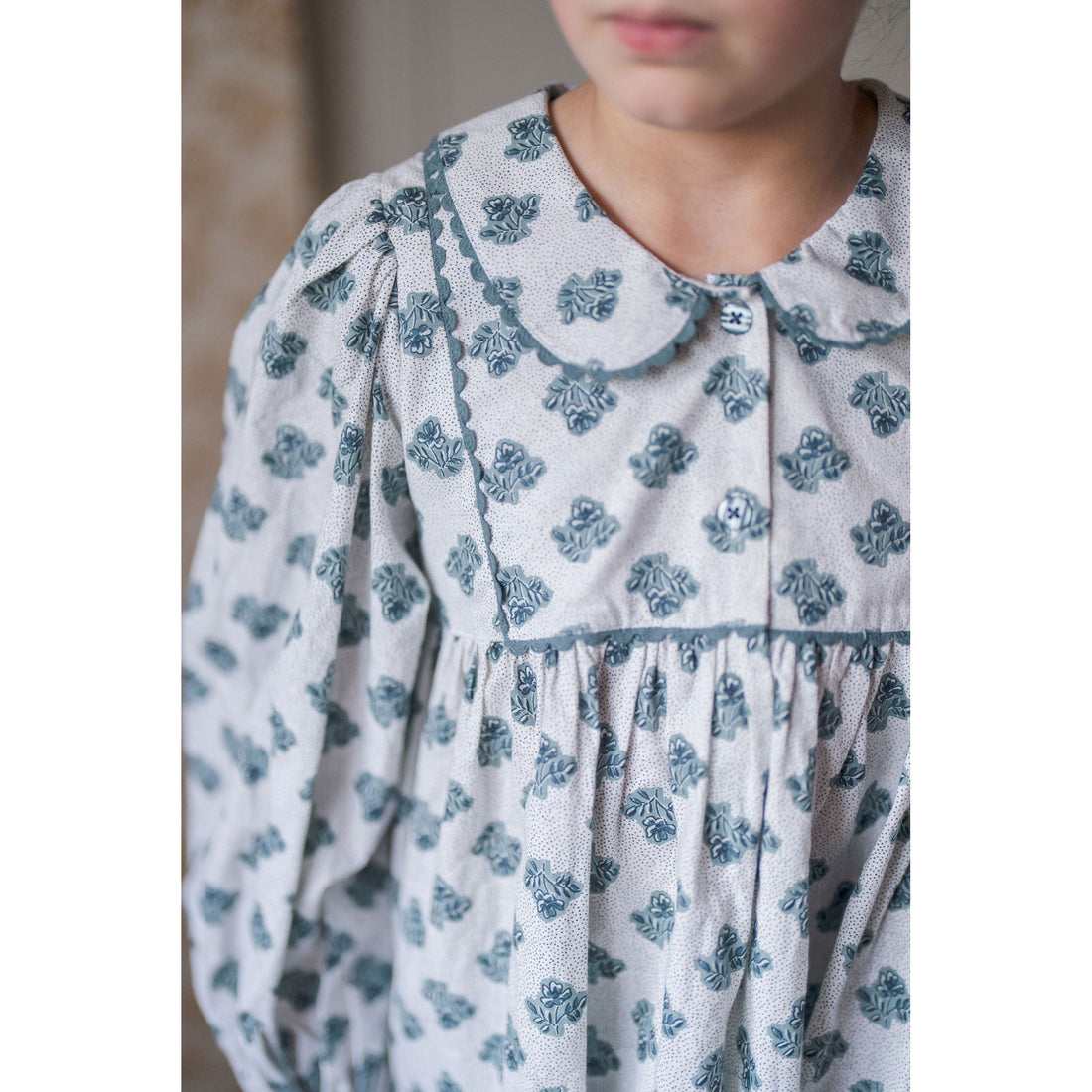 Little Cotton Clothes Hollyhock Floral Teal Blouse