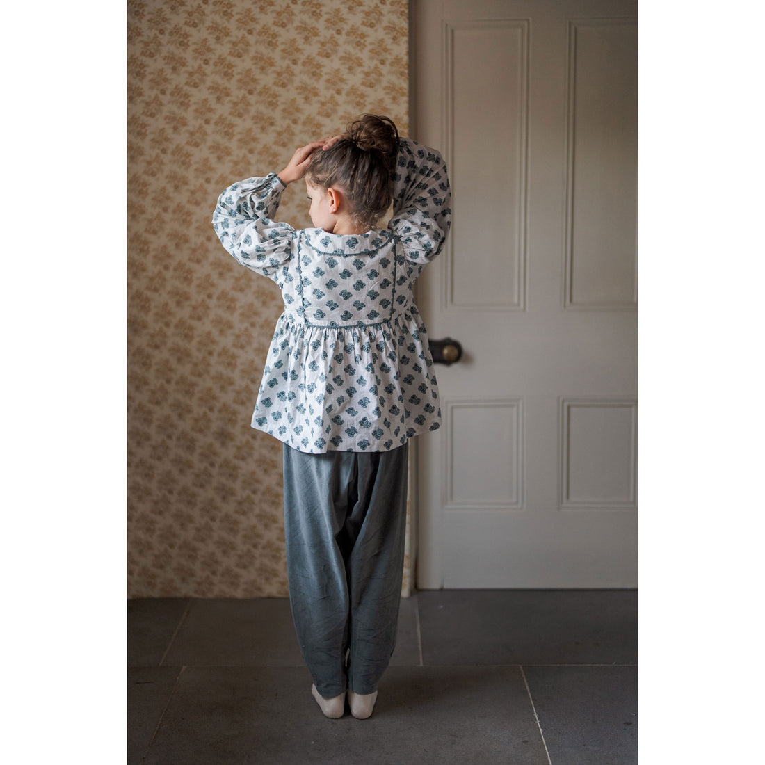 Little Cotton Clothes Hollyhock Floral Teal Blouse