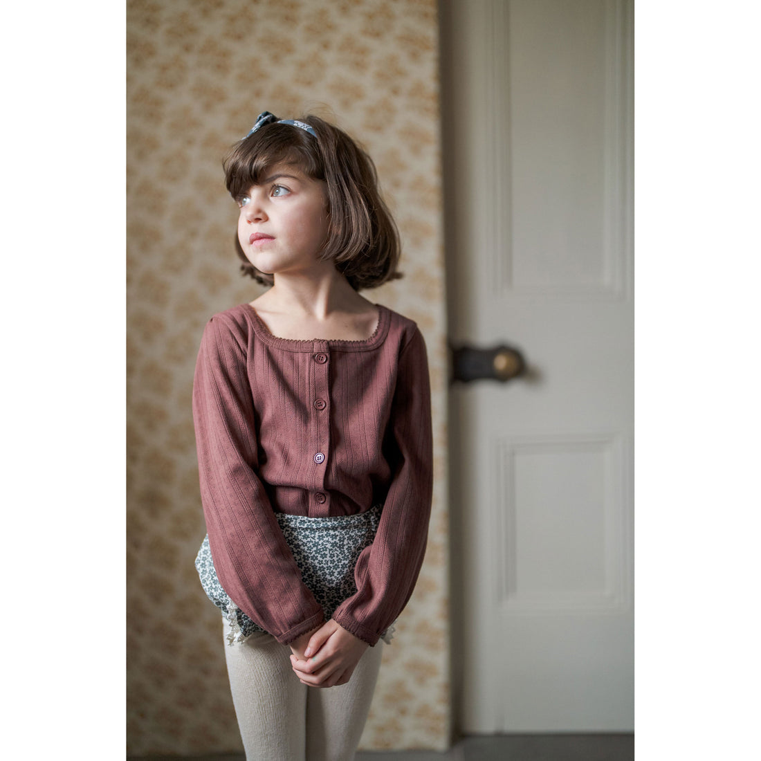 Little Cotton Clothes Marsala Button Pointelle Tee